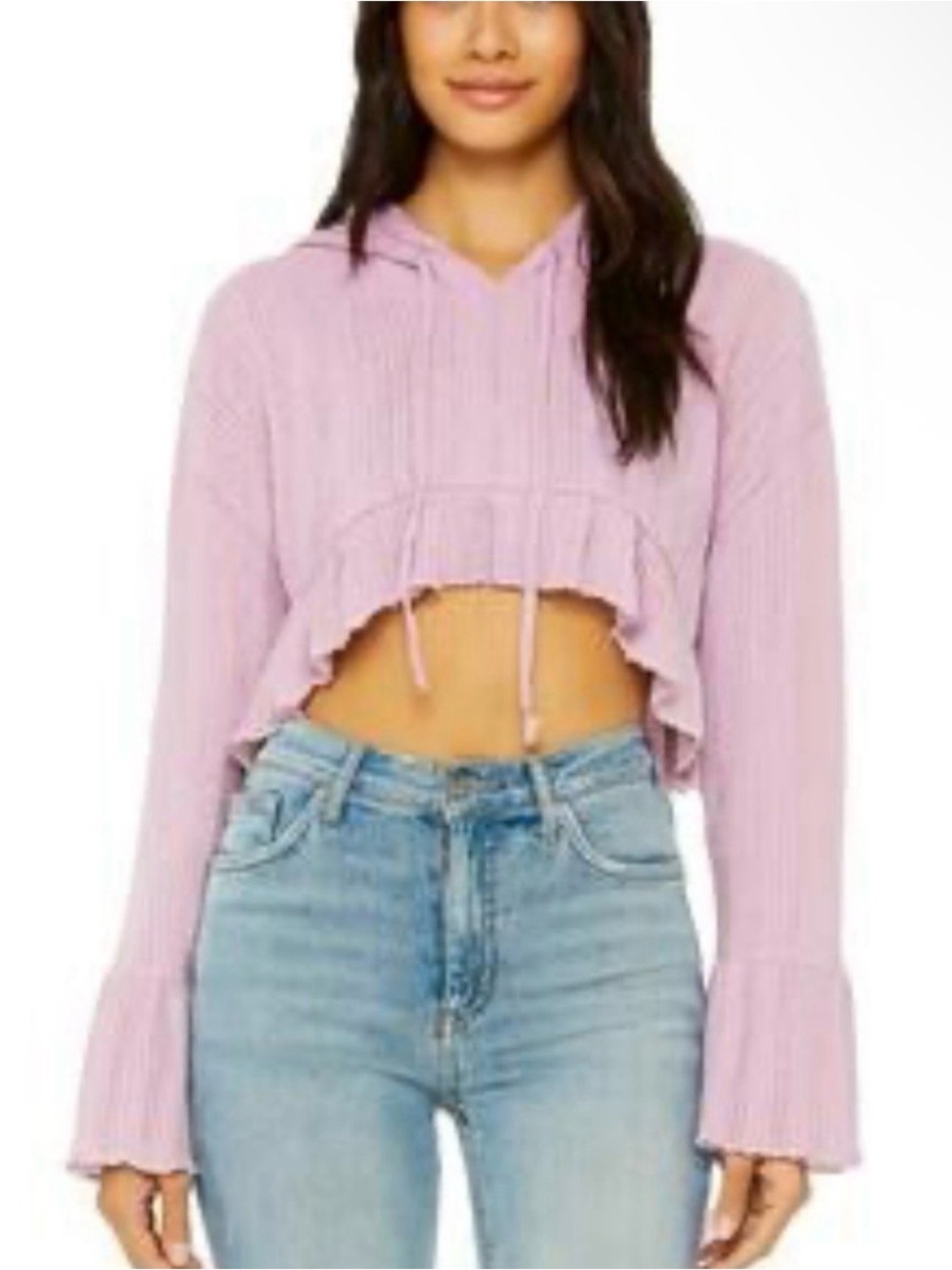 Urban Outfitters Out From Under Lilac High Low Cropped Bell Sleeve Hoodie Sz M